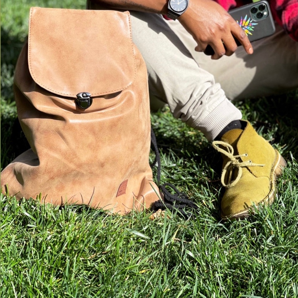 Camel faux leather knapsack